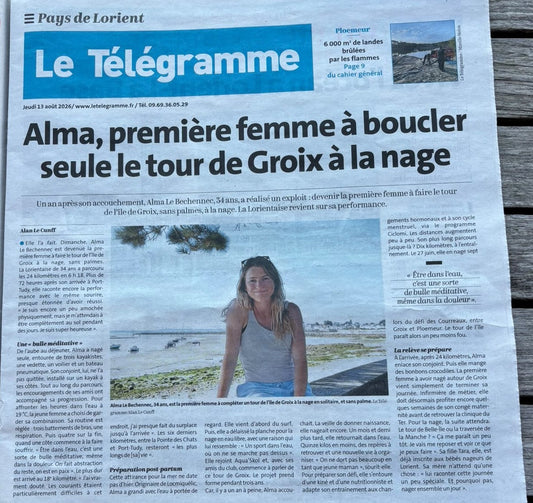 Alma, 1ère femme à boucler seule le tour de Groix à la nage